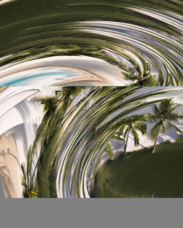 Reflection of palm trees in the water. Abstract background for designの写真素材