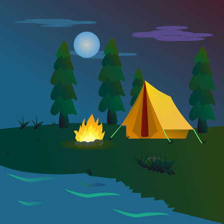vector illustration of a beautifull summer camp. suitable for design your ads image and promotion or educated.のイラスト素材