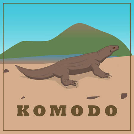 ILLUSTRATION OF KOMODO DRAGON. animal endemic from KOMODO ISLAND, indonesia. suitable for children bookのイラスト素材
