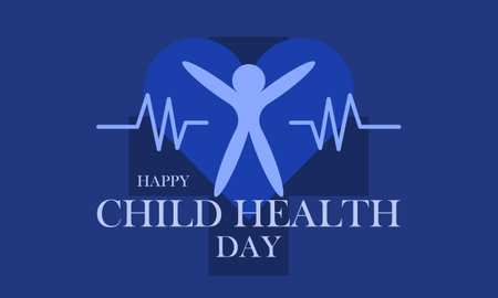 HAPPY CHILD HEALT DAY BANNER. BLUE HEART BACKGROUND.の写真素材