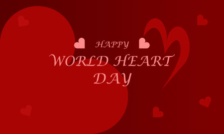 HAPPY WORLD HEART DAY BANNER. RED HEART BACKGROUND.の写真素材