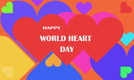 HAPPY WORLD HEART DAY BANNER. RED HEART BACKGROUND.の写真素材