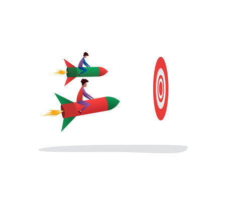 Two people riding rockets to reach the target, illustrate the market competitionのイラスト素材