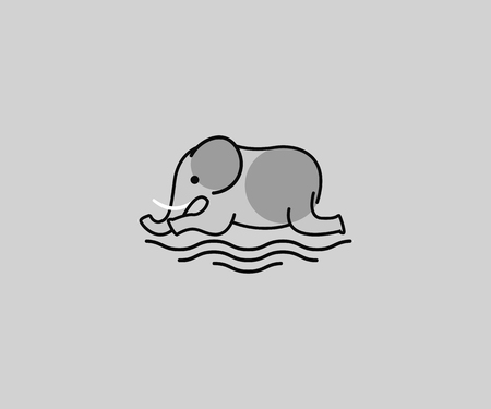 one line elephant with grey colorのイラスト素材