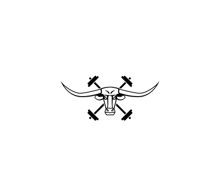 bull head with barbel vector illustration, for gym logo, t shirt design templateのイラスト素材