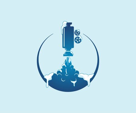 creative camera film logo template design. illustration of frozen camera launch with snow effectのイラスト素材
