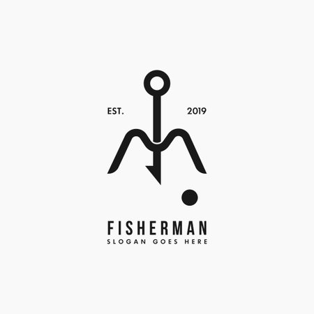 Fish and hook minimal vector poster logo designのイラスト素材