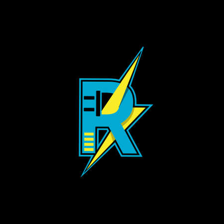 R letter with thunder bold electric logo icon sign symbol design concept. Vector illustrationのイラスト素材