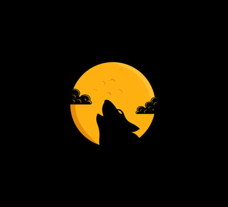 Wolf Head negative space on moon with cloud vector illustration logo icon sign symbol design conceptのイラスト素材