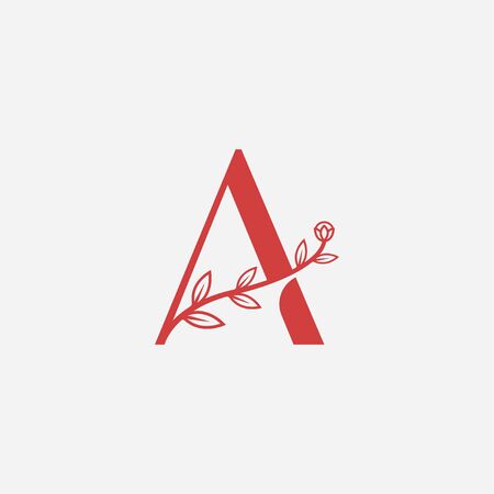 Letter A floral minimal abstract logo icon sign. Vector illustration isolated on white backgroundのイラスト素材