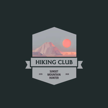Mountains with sun summer hiking picnic to the mountain badge aesthetic logo icon designのイラスト素材