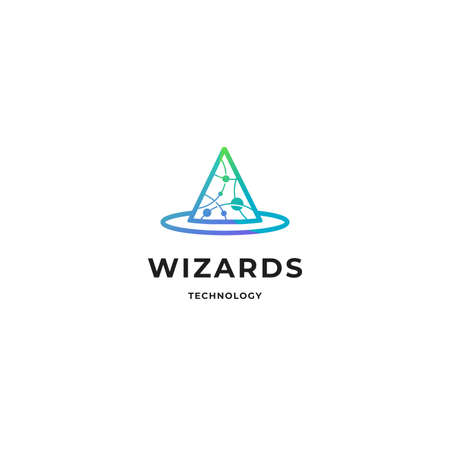 Wizard Hat with abstract tech lines art outline logo icon sign symbol vector illustrationのイラスト素材