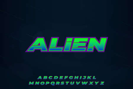 ALIEN space galaxy alphabet font type set vector illustration isolated objectのイラスト素材
