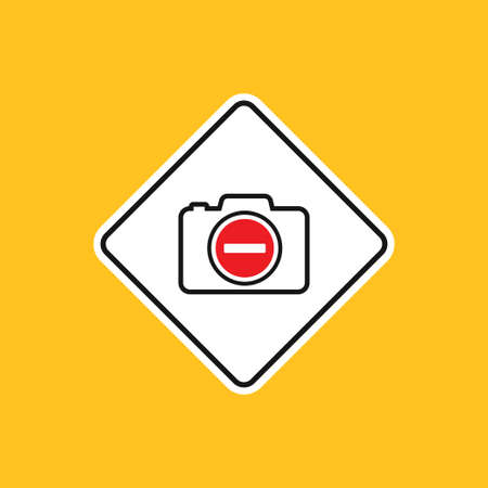 Camera with forbidden symbol. Creative illustration of prohibition of the use camera sign. Forbidden to take a picture symbol. Vector templateのイラスト素材