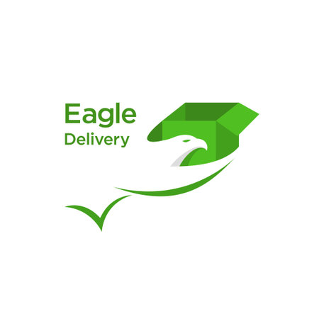 Eagle with cardboard box package delivery logo icon sign poster design concept. Vector templateのイラスト素材