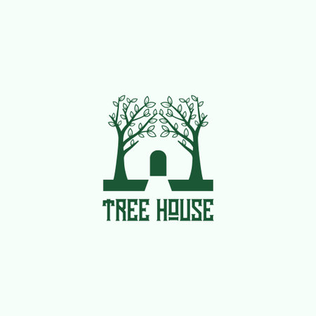 Negative space house logo with trees icon vector illustrationのイラスト素材