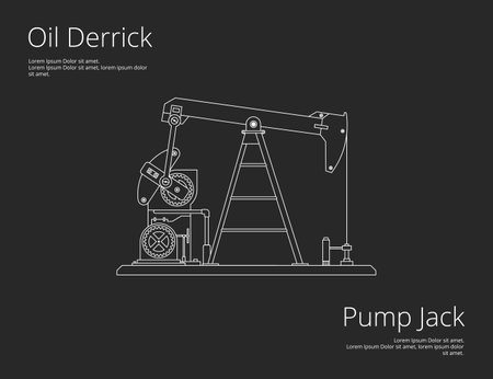 Oil pump jack. Oil industry equipment. Vector sketch draw illustration on black background.のイラスト素材