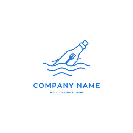 Fork in bottle floating on the water, creative logo design vector iconのイラスト素材