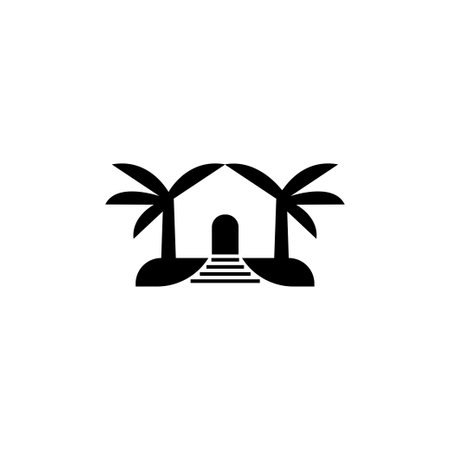 Negative space house with palm treesのイラスト素材