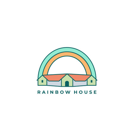 Long house architecture design with rainbow home  simple icon illustrationのイラスト素材