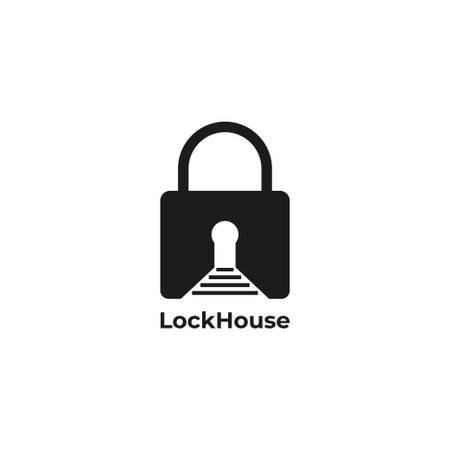Padlock with front porch steps, lock house  design conceptのイラスト素材