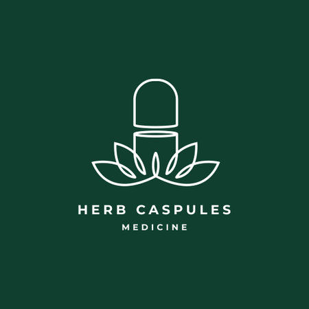 Capsule with leaf nature herbal medicine linear vector icon illustrationのイラスト素材