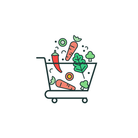Vegetables in shopping cart cartoon cute simple groceries food shopping icon vector illustrationのイラスト素材