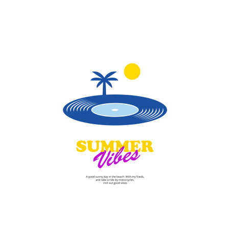 Vinyl record with summer beach element good vibes vector illustrationのイラスト素材