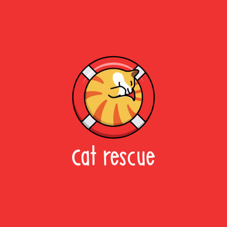 Cat with life buoy ring, cat care rescue  design concept.  vector illustrationのイラスト素材