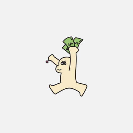 Funny little boy holding cash money vector illustrationのイラスト素材