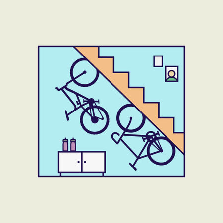 Cyclist home interior with bicycles hang on stair vector illustrationのイラスト素材