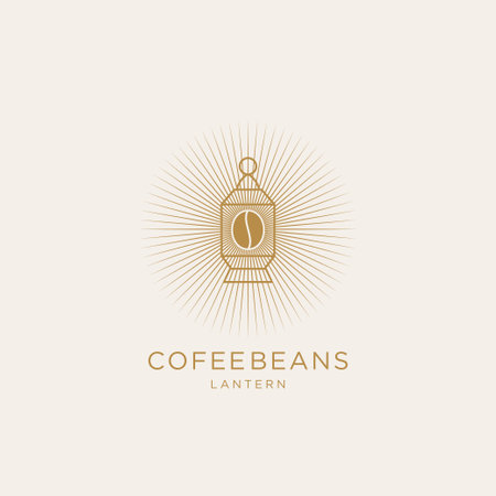 Coffee shop logo template. Coffee bean inside a lantern vector illustration.のイラスト素材