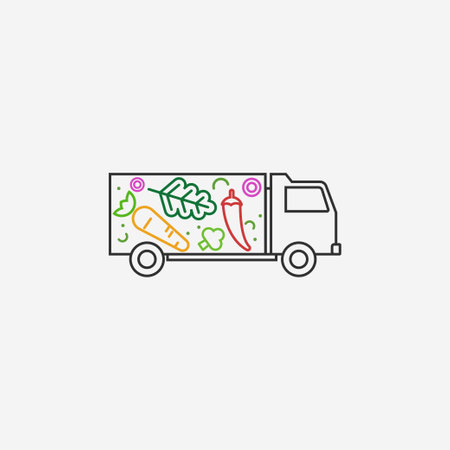 Vegetable delivery truck icon. Vegetable delivery service. Vector illustrationのイラスト素材