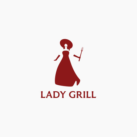 Beautiful lady holding BBQ fork, women grill logo icon sign symbol design conceptのイラスト素材