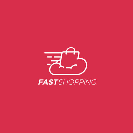 Fast moving cloud with shopping bad, fast delivery commerce shop logo vector icon illustrationのイラスト素材
