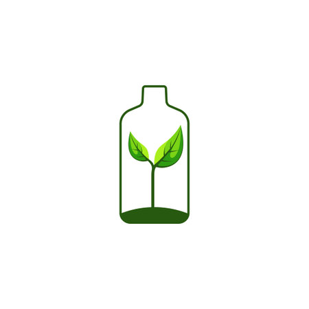 Bottle with green leaves. Ecology concept. Vector Illustration.のイラスト素材