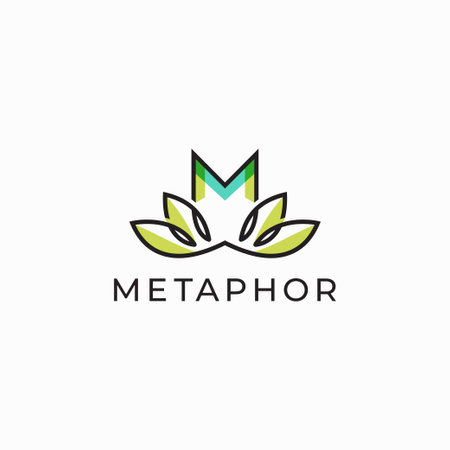 Letter M flower leaf linear logo design template. Nature leaf logo icon vector illustrationのイラスト素材