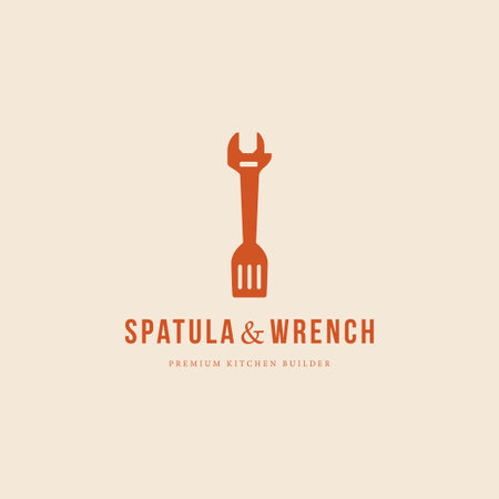 spatula and wrench, kitchen repair service logo template vector icon illustration designのイラスト素材