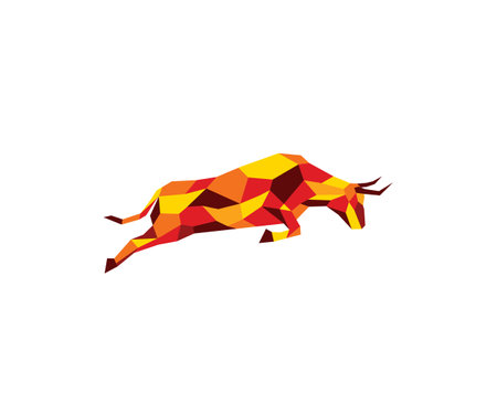 bull polygon geometric logo vector icon illustration design template. animal logo design conceptのイラスト素材