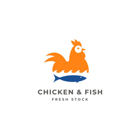chicken and fish logo template vector icon element isolated - vector illustrationのイラスト素材