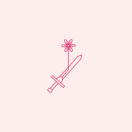Sword and flower line icon, vector illustration. Flat design style.のイラスト素材