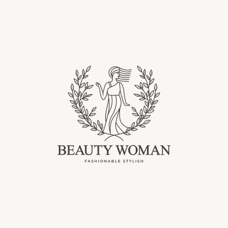 beautiful girl with dress, long hair and laurel wreath Beauty salon logo templateのイラスト素材