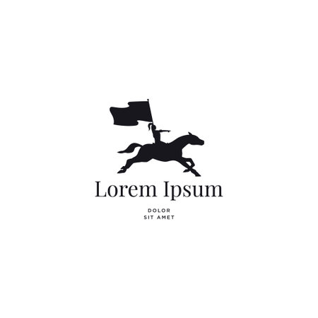 Knight on horse carrying flag logo template vector illustration icon element isolated on white backgroundのイラスト素材