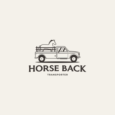 Vintage pick up truck load a horse logo vector icon simple image illustrationのイラスト素材