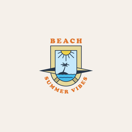 beach island badge logo vector design templateのイラスト素材
