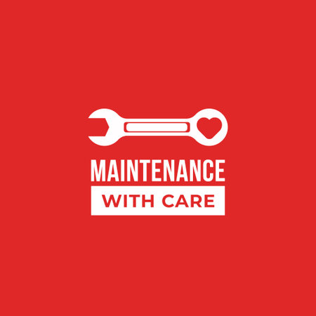 Wrench with heart symbol with Maintenance with care text lettering logo creative poster or sticker design templateのイラスト素材