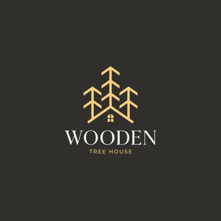 Wood trees with roof house nature  home logo vector icon elegant stylish symbol illustrationのイラスト素材