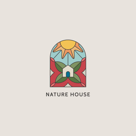 nature house colorful hipster logo designのイラスト素材