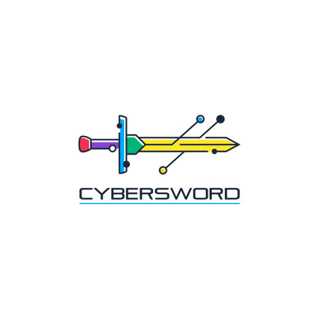 Sword cyber techno style logo icon vector illustrationのイラスト素材
