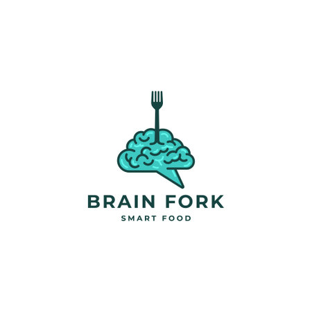 Fork with brain smart food recipes logo design conceptのイラスト素材